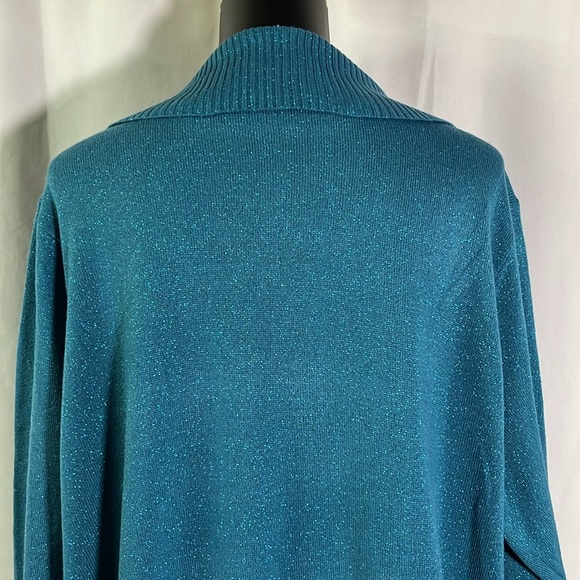 NWT Karen Scott Teal Rhinestone Embellished Glittery Twofer Cardigan - Picture 9 of 16